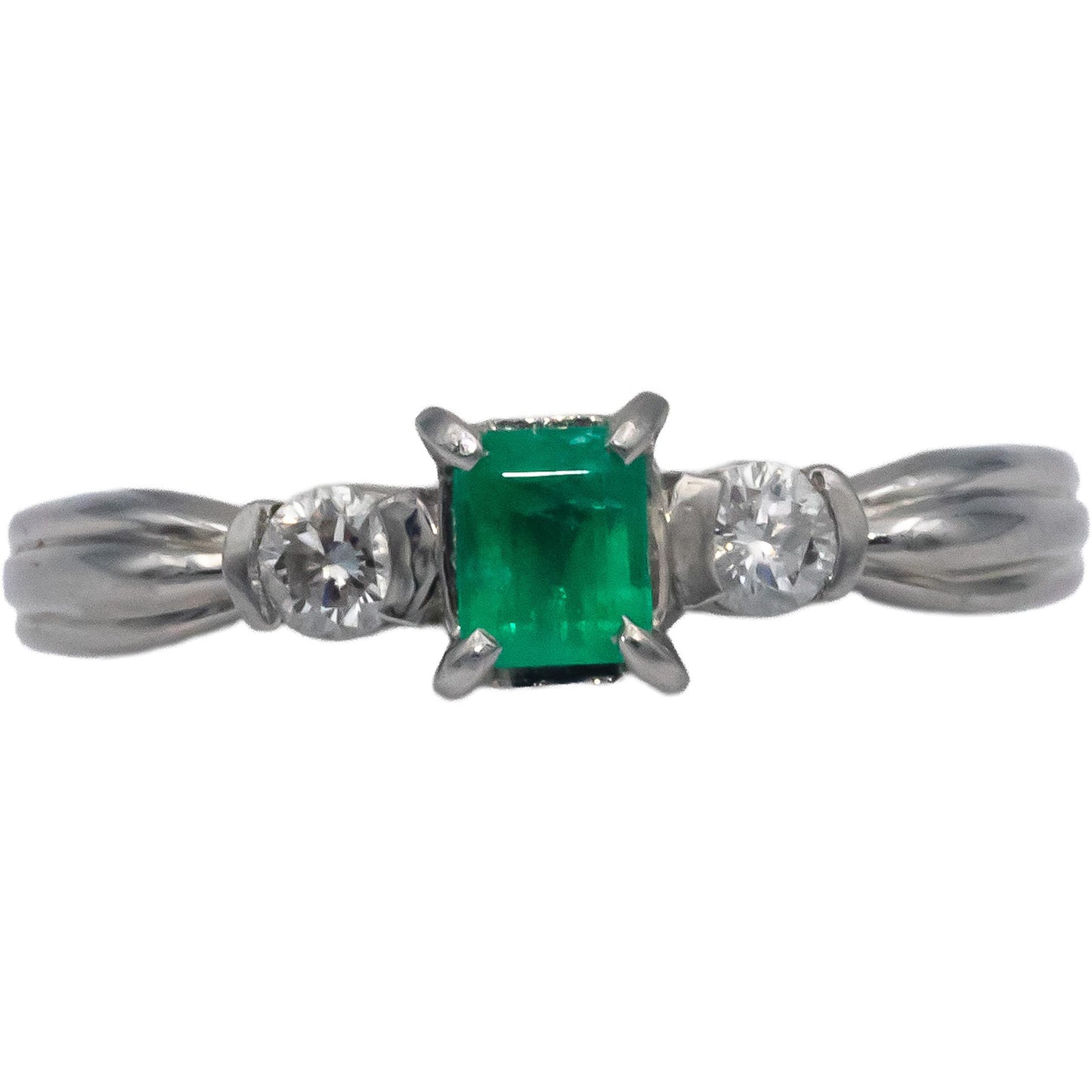 Platinum 0.47CT Diamond and Emerald Band Ring Size 6