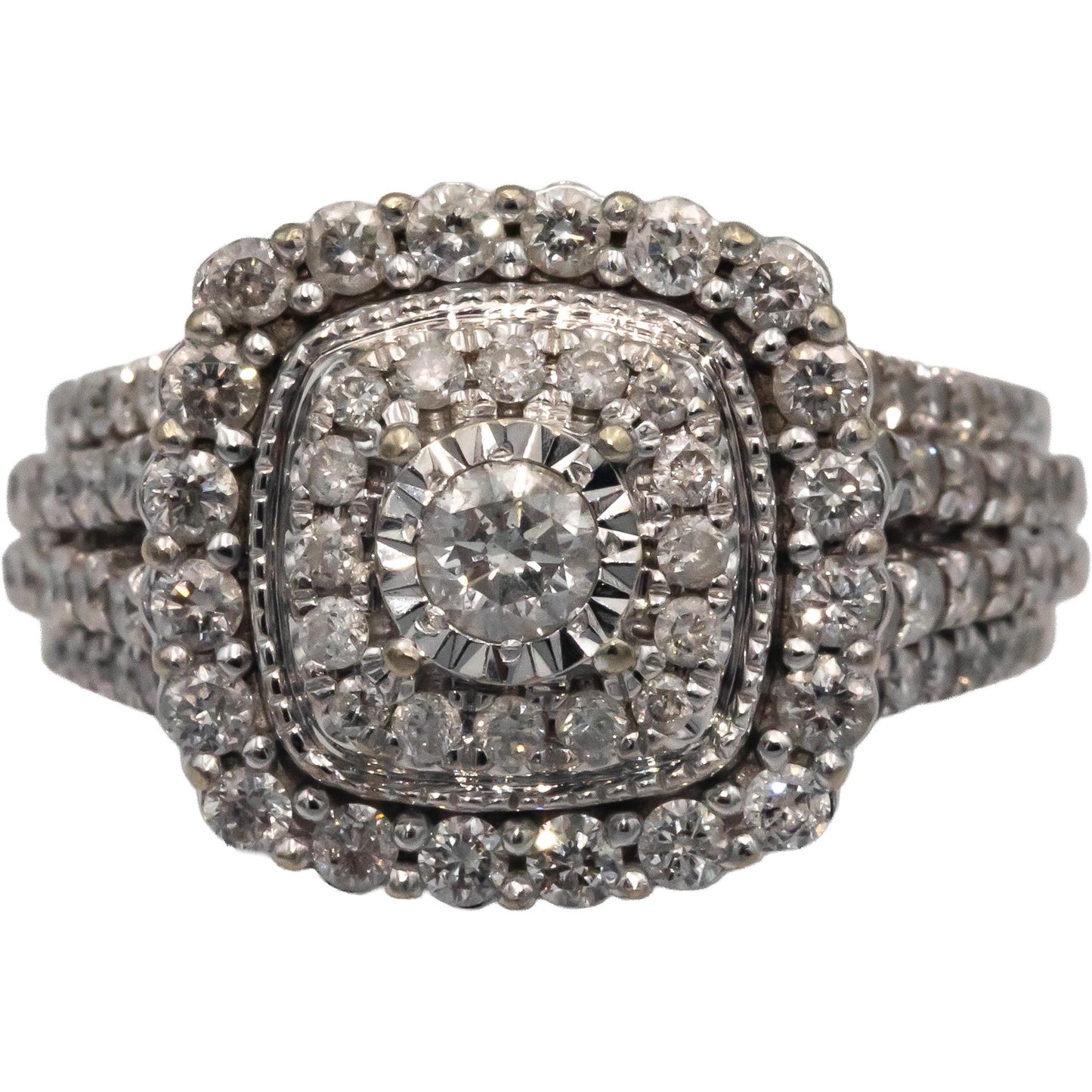 10k White Gold 1.50CT Diamond Cluster Cocktail Ring Size 6.75