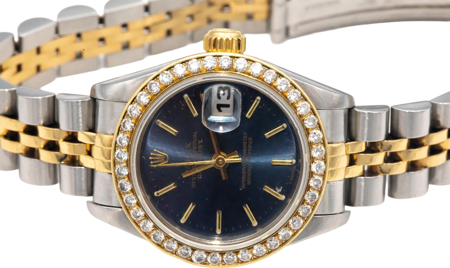 Rolex 79173 18k Gold Stainless Steel Datejust Ladies Watch .75CT Diamond Bezel