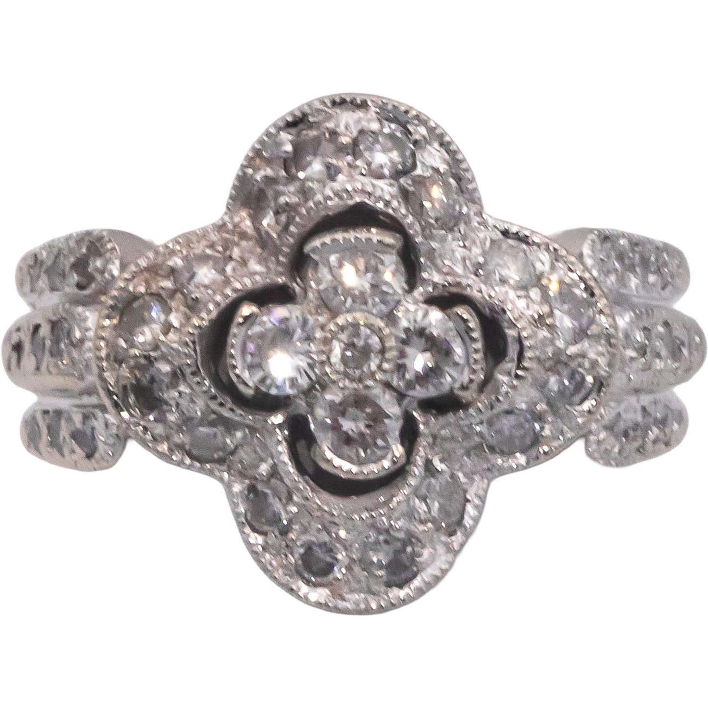 14k White Gold 0.50CT Round Cut Diamond Clover Ring Size 4.75