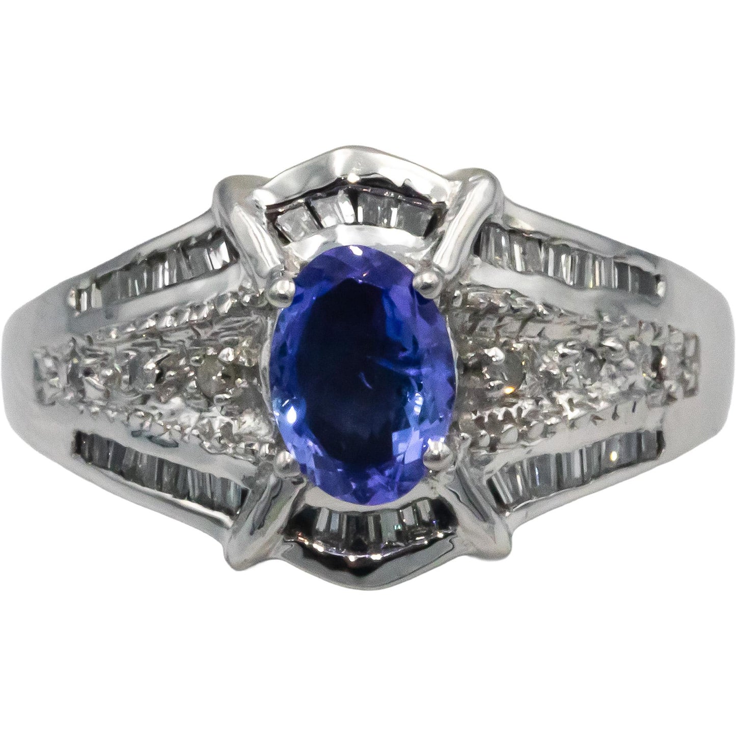 14k White Gold 0.75CT Diamond and Tanzanite Cocktail Ring Size 6.25