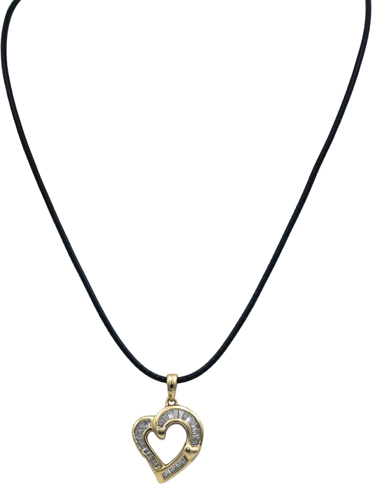 14k Yellow Gold 1.0CT Baguette Cut Diamond Heart Pendant Necklace