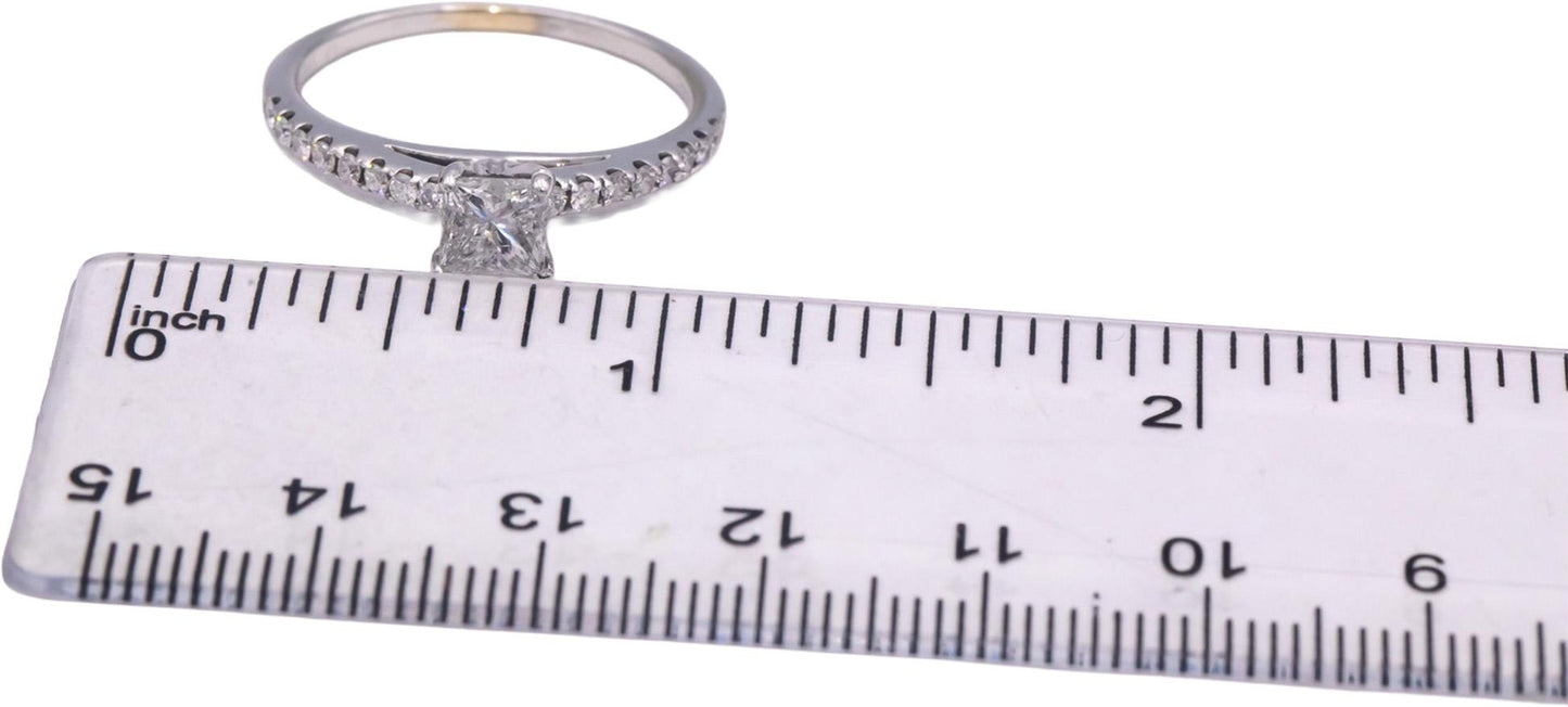 14k White Gold 1.0CT Diamond Engagement Ring w/ 0.82CT Princess Center Size 8.25