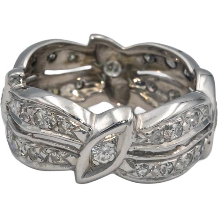 Vintage Antique 14k White Gold 0.75CT Round Cut Diamond Eternity Ring Size 6.5