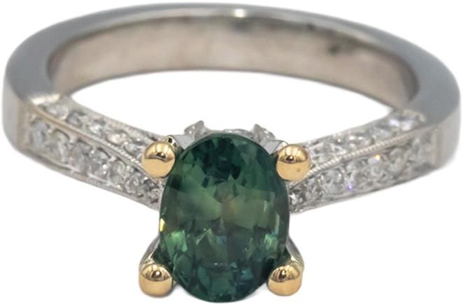 18k White Gold 2.37CT Diamond & Bi-Color Sapphire Ring Size 6.5