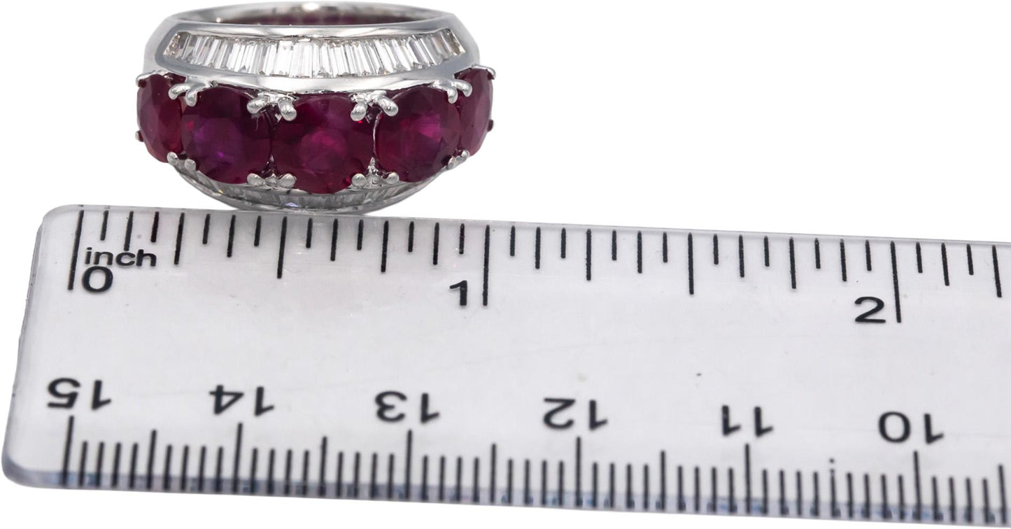 GIA Certified 18k White Gold Burma Heated Ruby and Diamond Ring 5.0CT Size 5.75