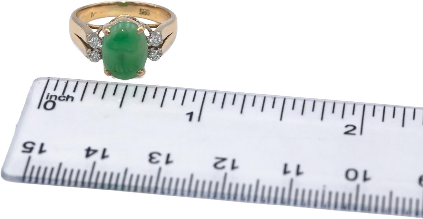 14k Yellow Gold 0.08CT Diamond and Jade Cocktail Ring Size 4.75