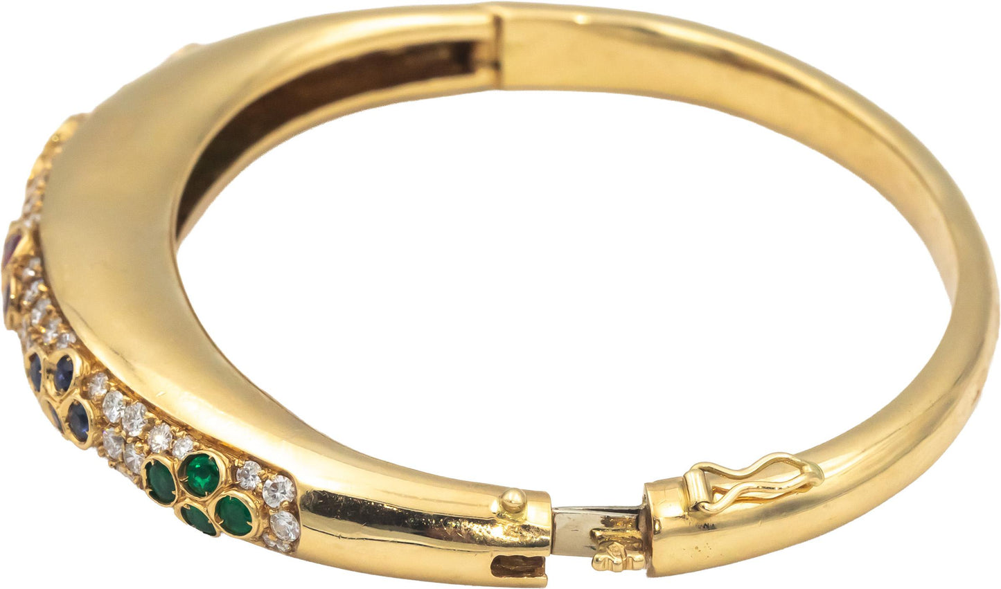 18k Yellow Gold VS Diamond Ruby Emerald Sapphire Bangle Bracelet 2.75CT