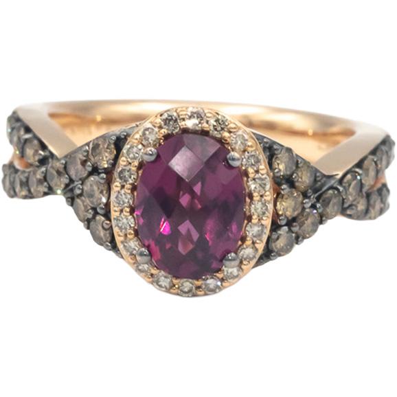 LE VIAN 14k Rose Gold 2.50CT Diamond & Rhodolite Garnet Ring Size 7