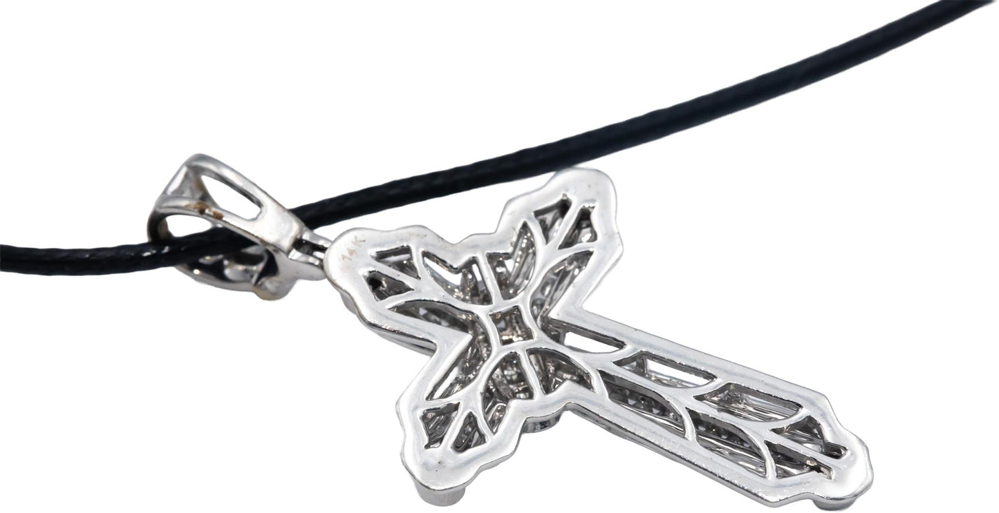 14k White Gold 0.33CT Round Cut Diamond Channel Bezel Set Cross Pendant Necklace
