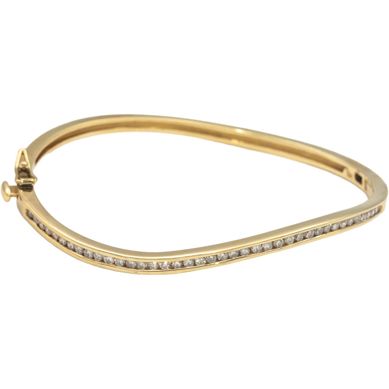 14k Yellow Gold 0.75CT Round Cut Channel Set Diamond Bangle Bracelet
