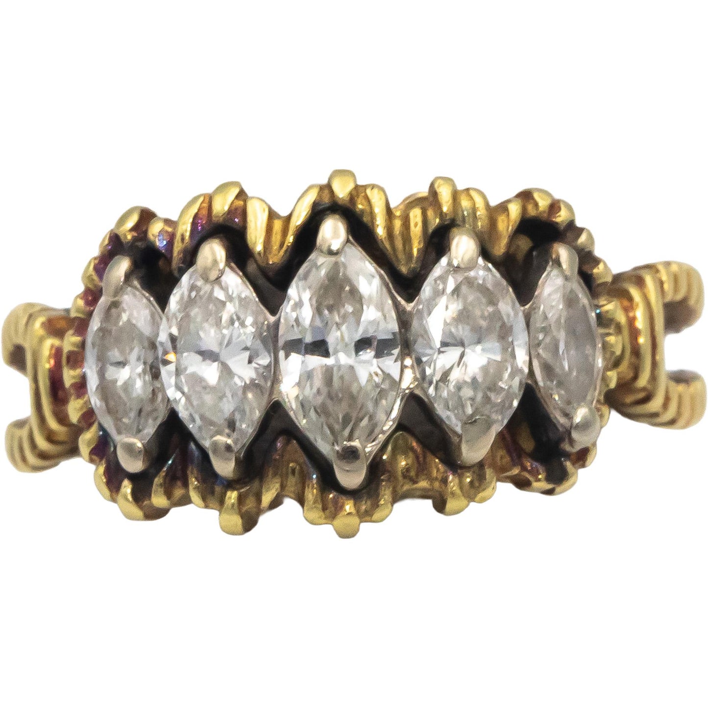 Vintage Antique 18k Yellow Gold 1.0CT VS Marquise Cut Diamond Cocktail Ring Sz 6