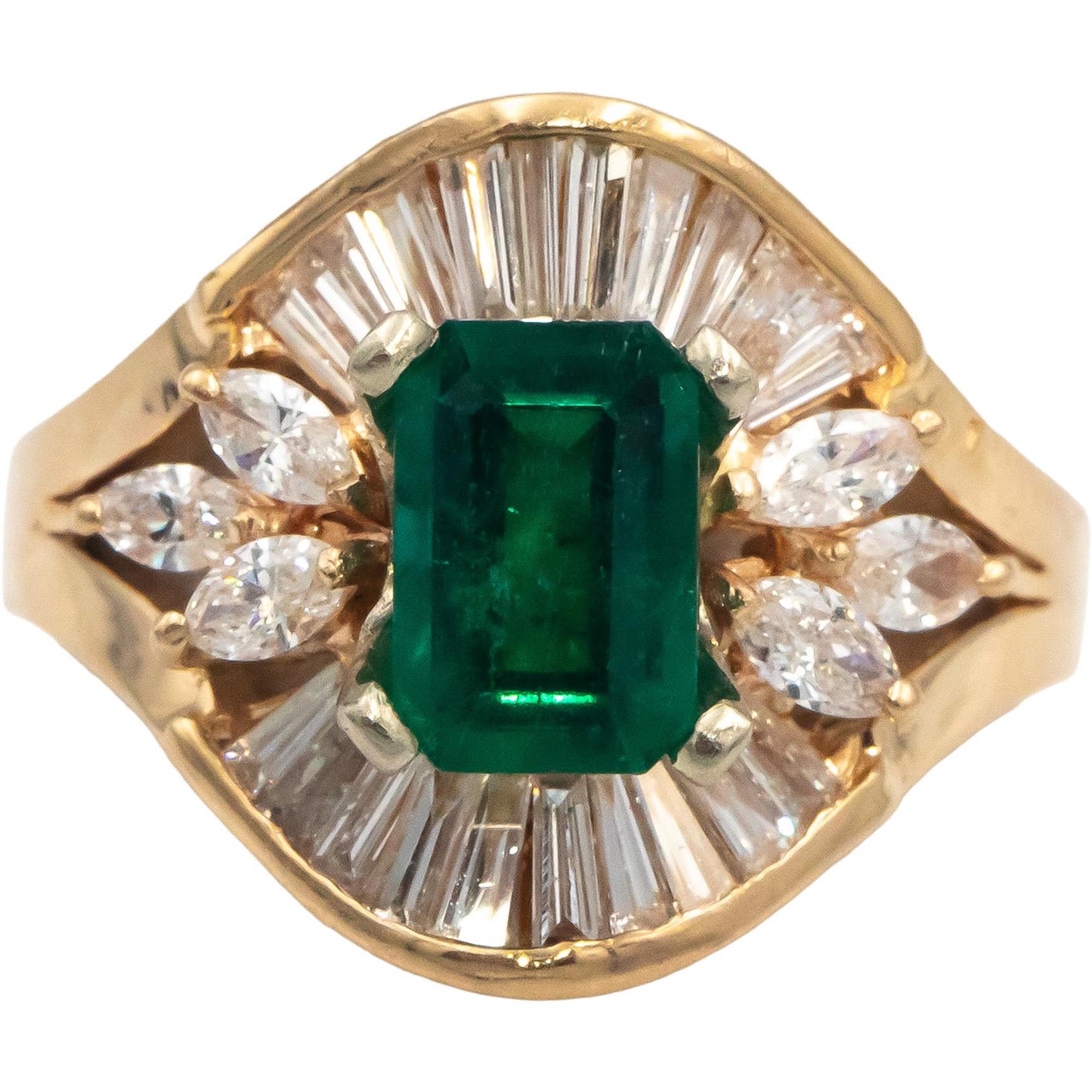 18k Yellow Gold Jewelry Emerald and VS Diamond Cocktail Ring 2.51CT Size 7.25