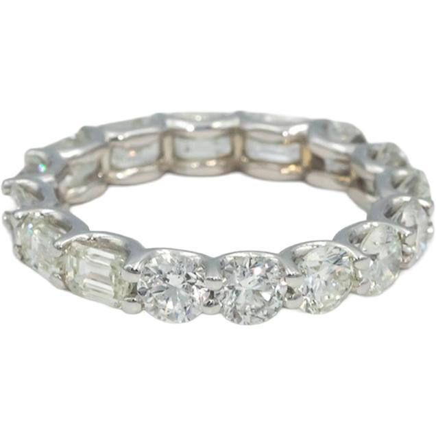 18k White Gold Round & Emerald Cut Diamond Eternity Band Ring 3.92CT Size 7