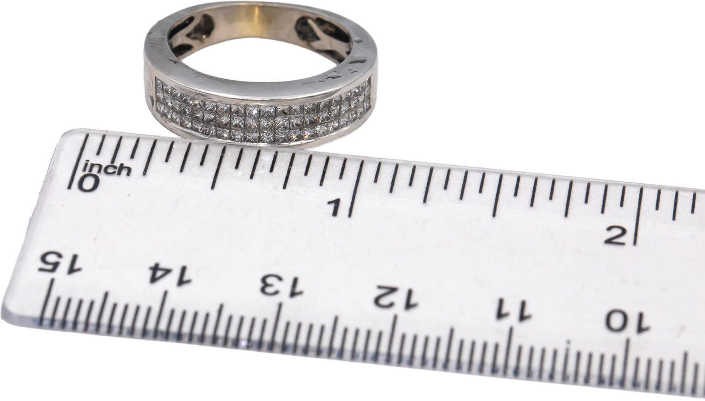 14k White Gold Princess Cut Diamond Three Row Band Ring 1.0CT Size 5.75