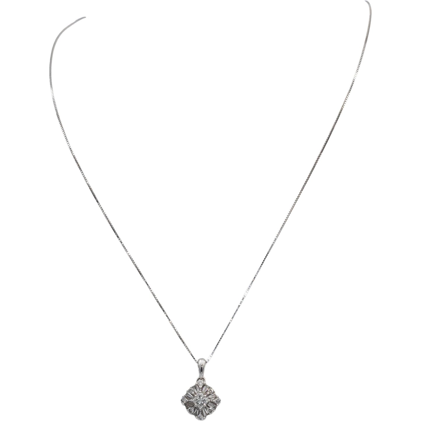 10k White Gold Round Baguette Princess Diamond Cluster Pendant Necklace 0.75CT