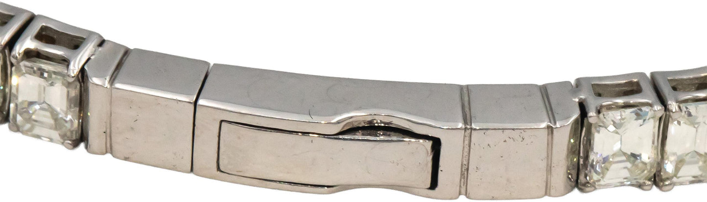18k White Gold VS Emerald Cut Diamond Flexible Bangle Bracelet 10.19CT
