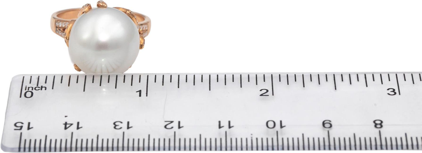 14k Rose Gold 14mm South Sea Pearl & VS Round Diamond Ring 0.60CT Size 8.5