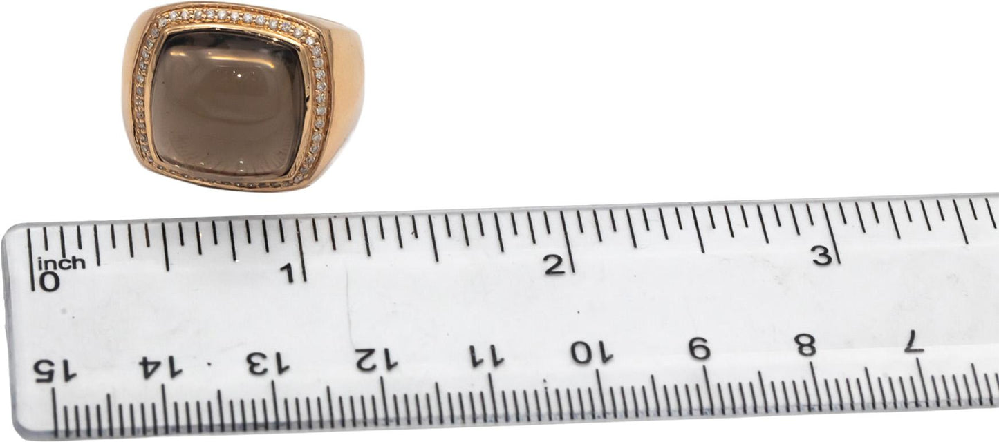 14k Rose Gold Smokey Quartz & Diamond Cocktail Ring 12.25CTW Size 7.25