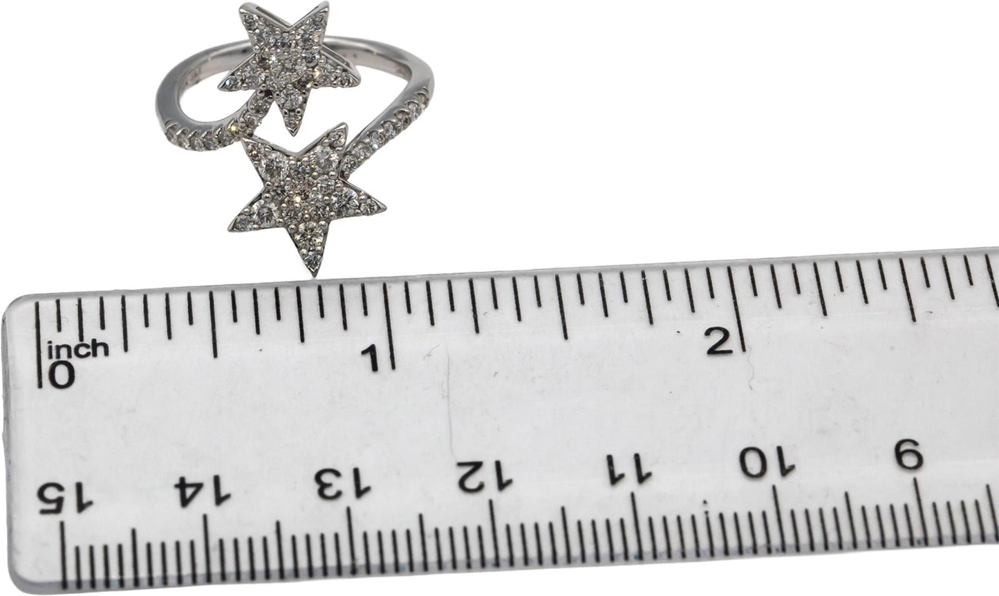 10k White Gold Round Diamond Cluster Star Bypass Ring 0.75CT Size 7