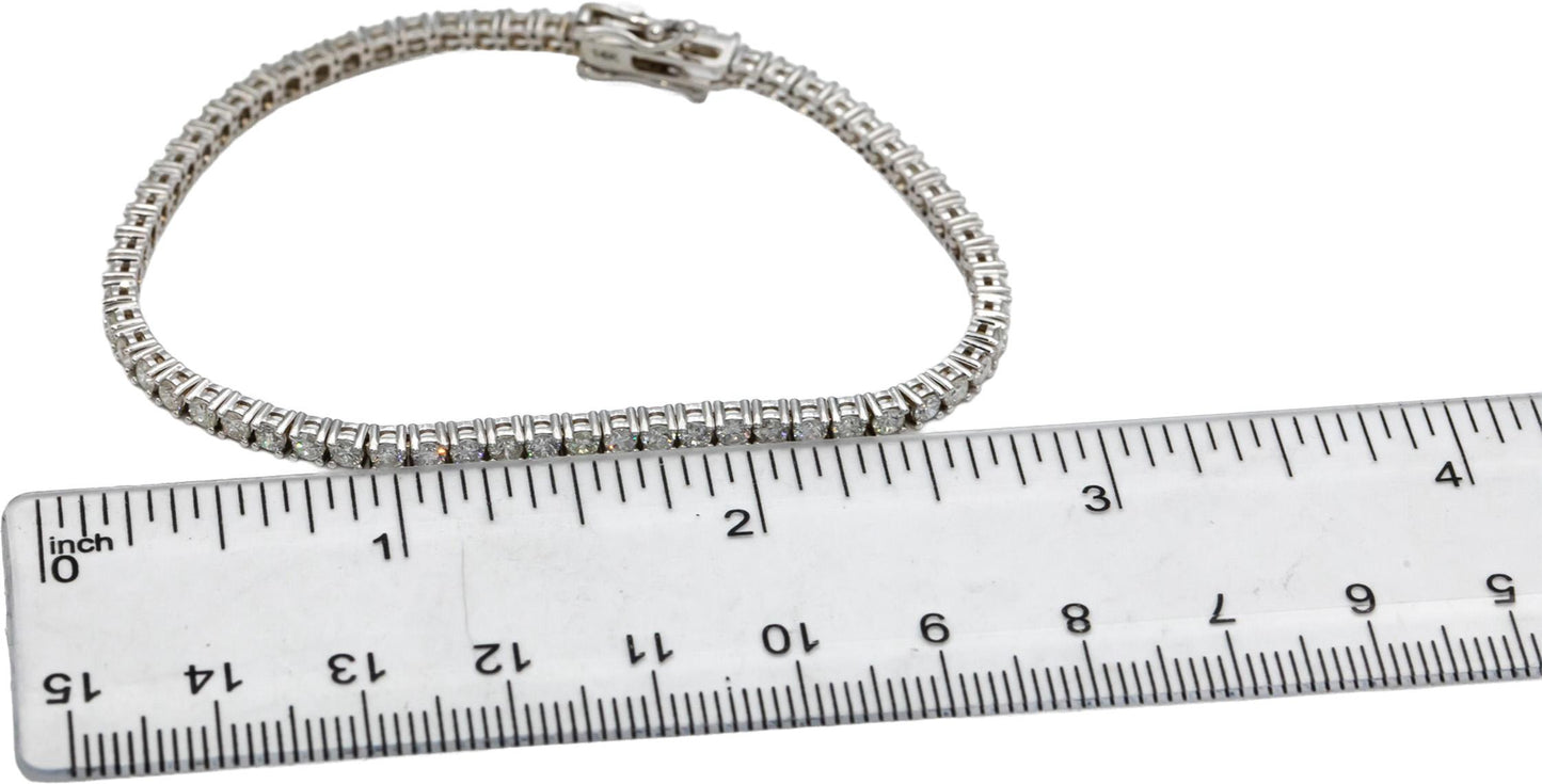 14k White Gold Round Diamond Tennis Bracelet 3.45CT