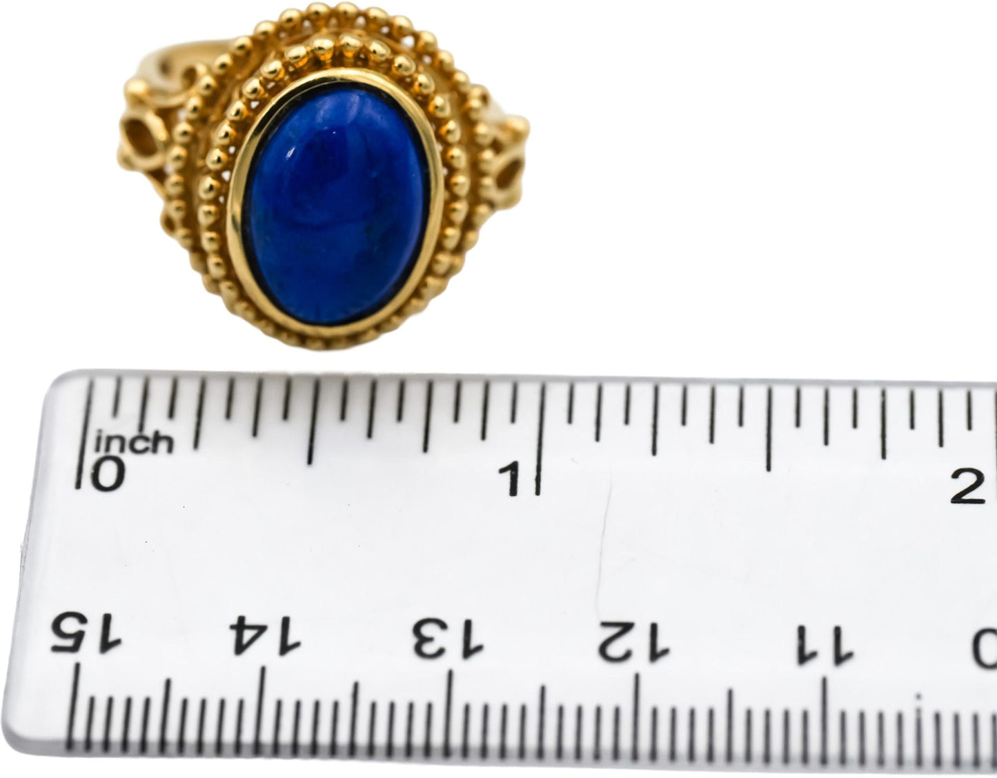 14k Yellow Gold Oval Cabochon Lapis Lazuli Solitaire Cocktail Ring Size 9