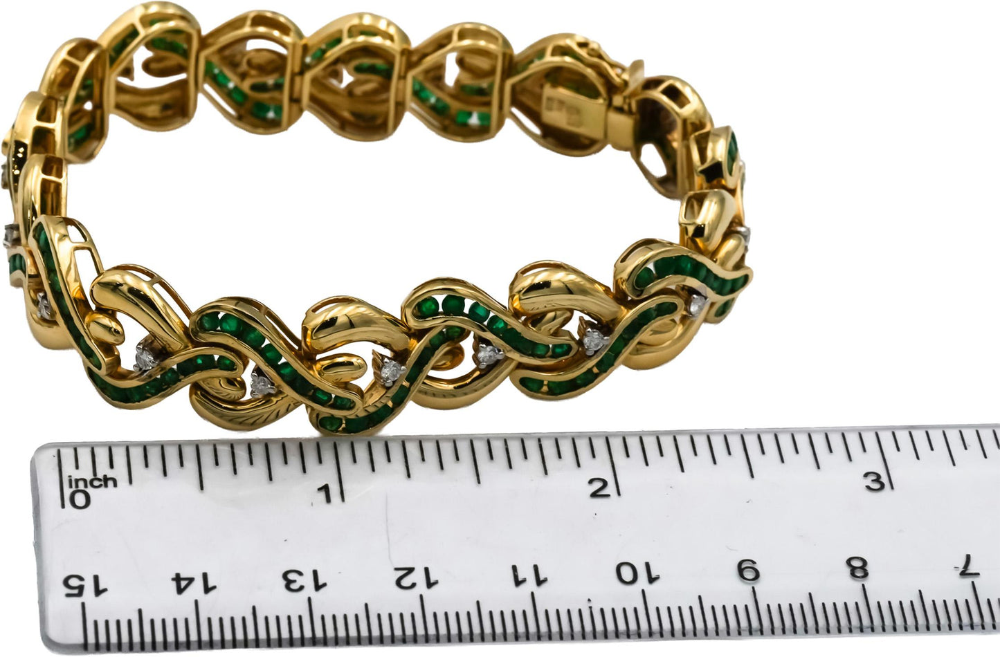 14k Yellow Gold Emerald and Diamond Fancy Link Bracelet 2.35CT