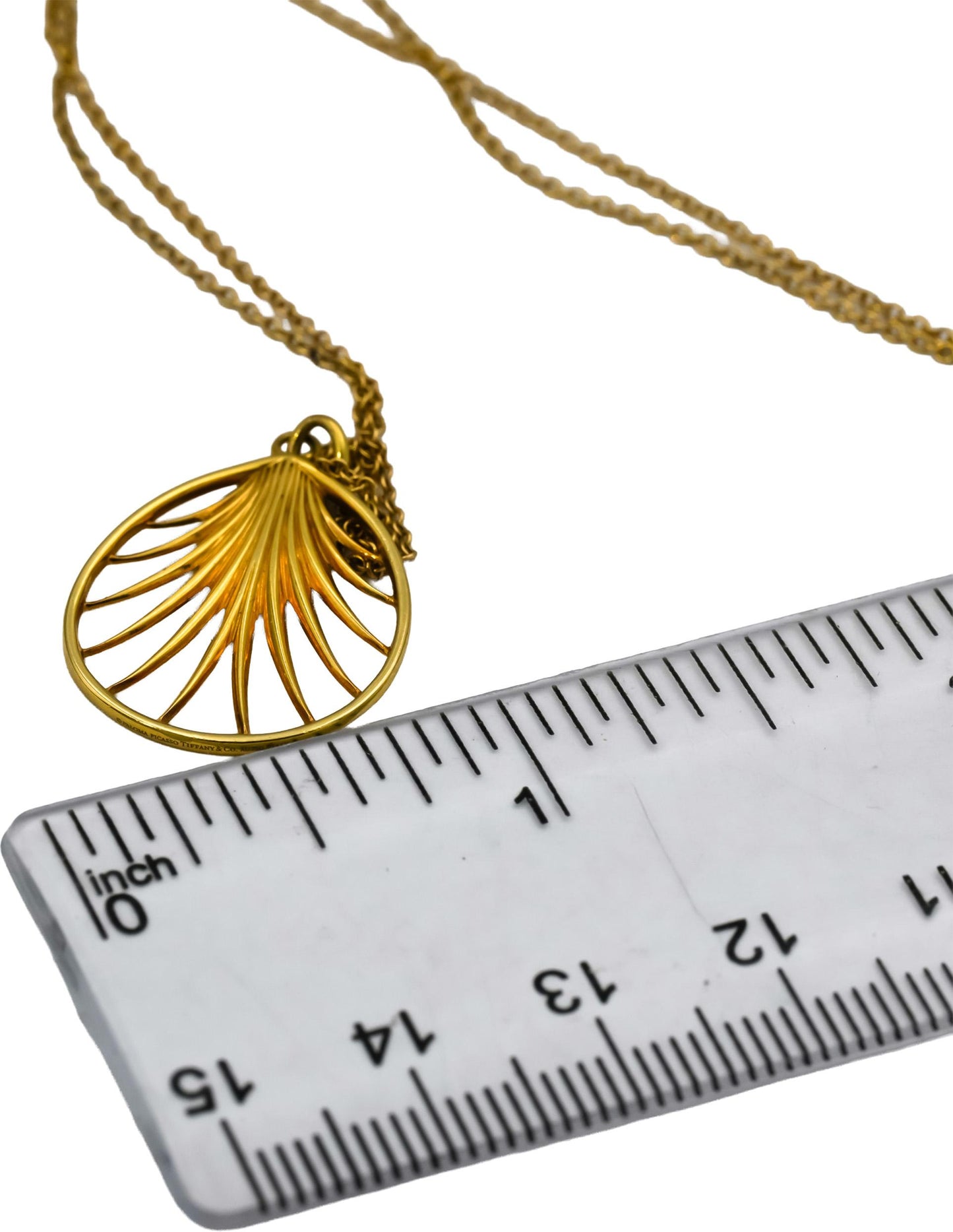 TIFFANY & CO. 18k Yellow Gold Paloma Picasso Villa Palm Leaf Pendant Necklace