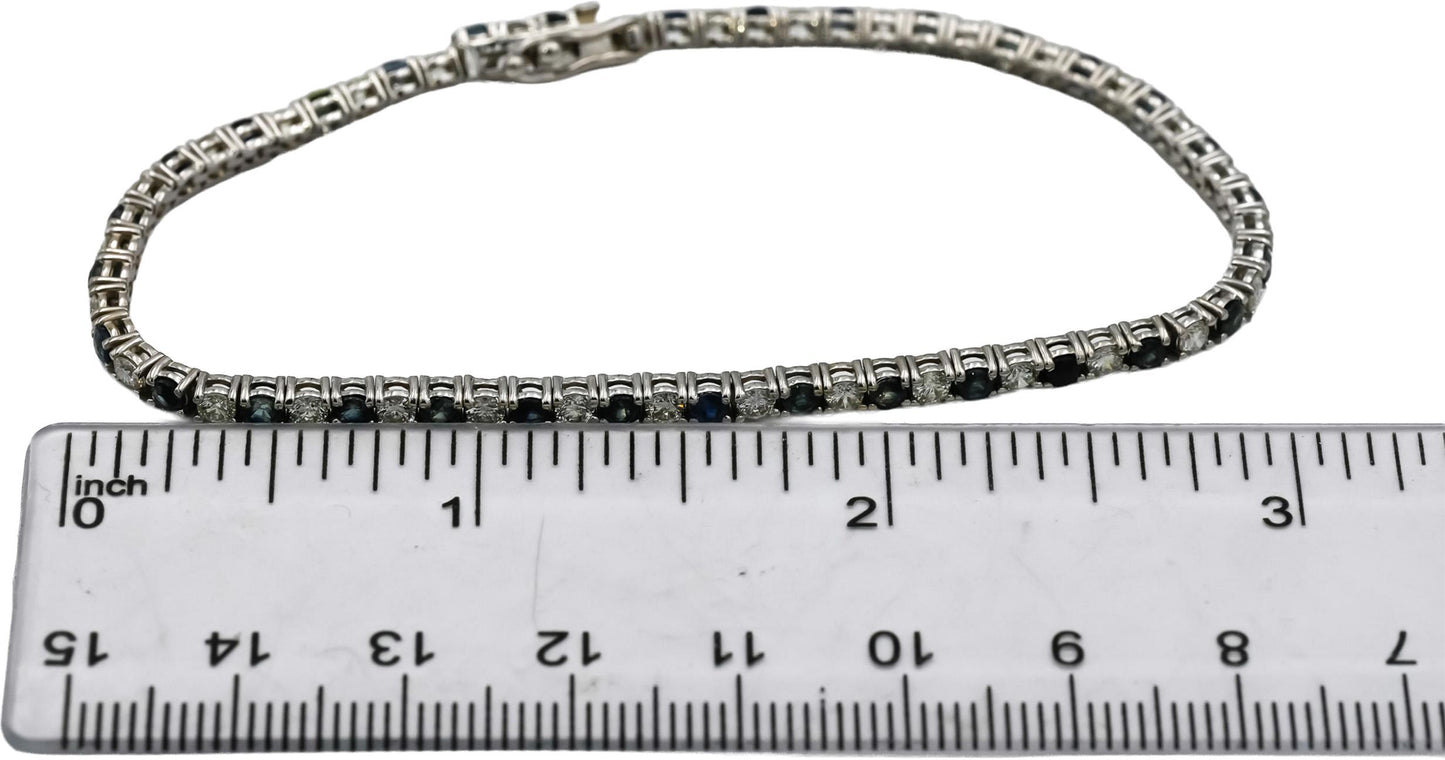 14k White Gold VS Diamond and Sapphire Tennis Bracelet 5.18CT