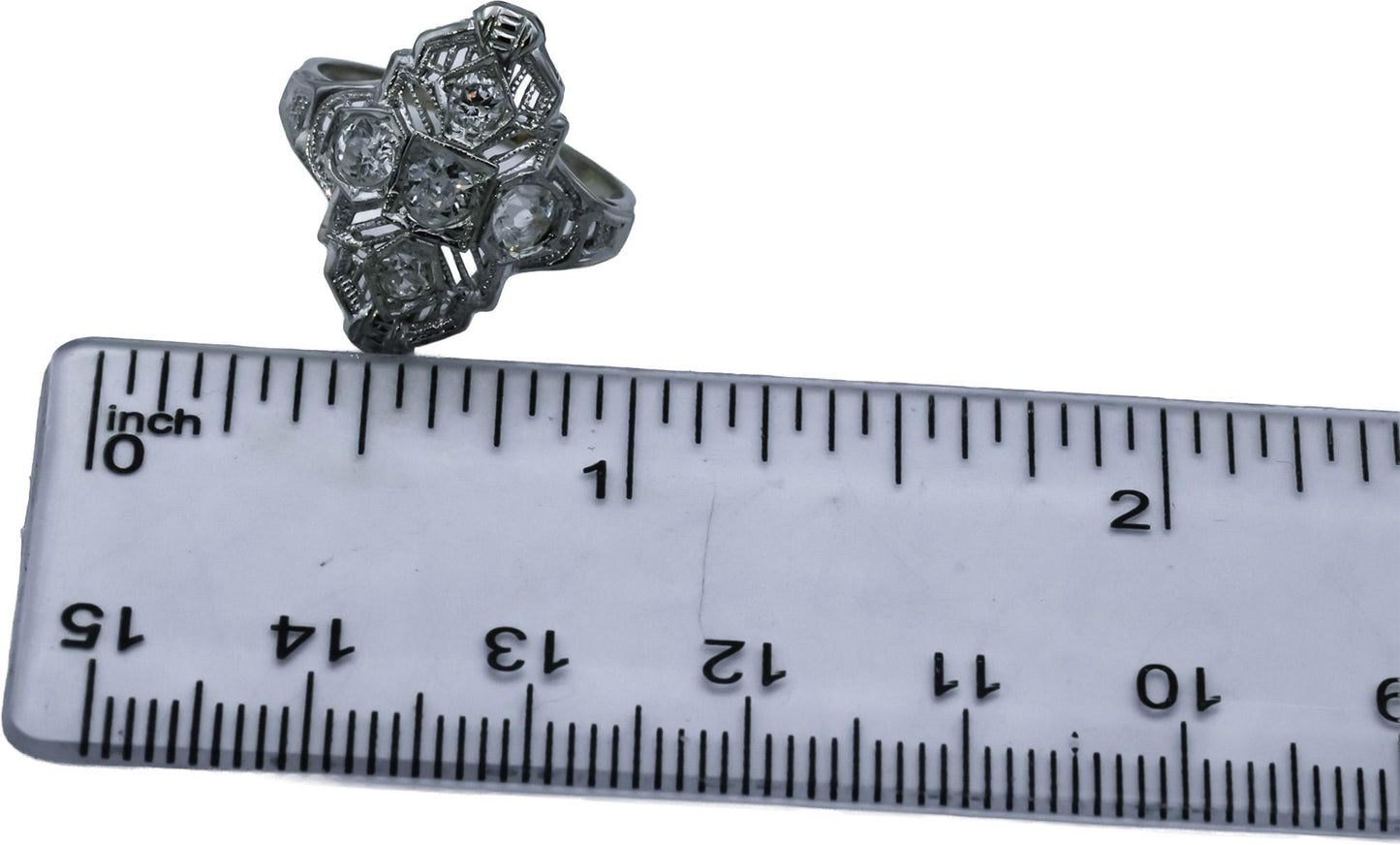 Art Deco Antique Filigree 14k White Gold Old Euro Diamond Ring 0.70CT Size 4.25