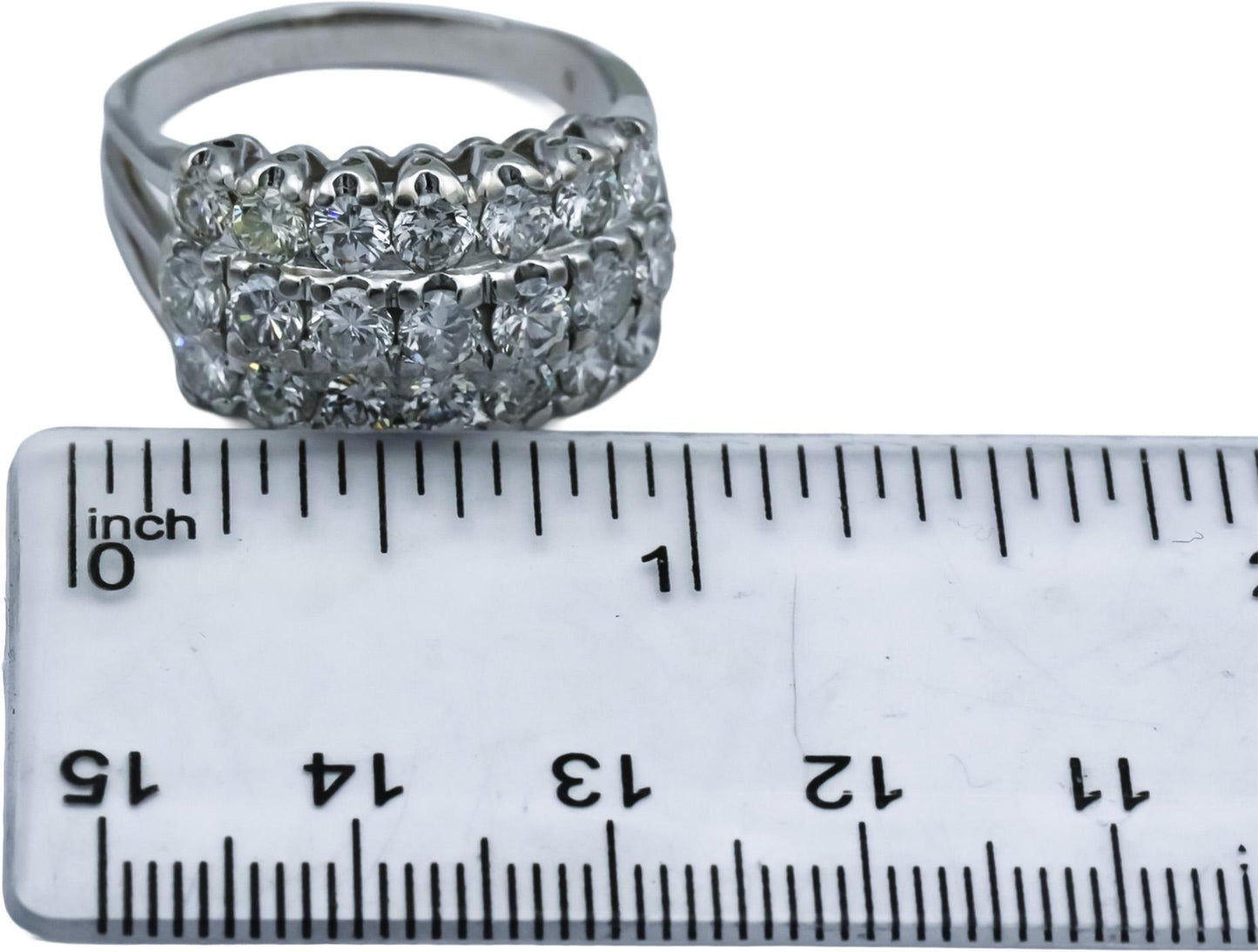 Vintage 14k White Gold VS Round Diamond Three Row Ring 3.0CT Size 11