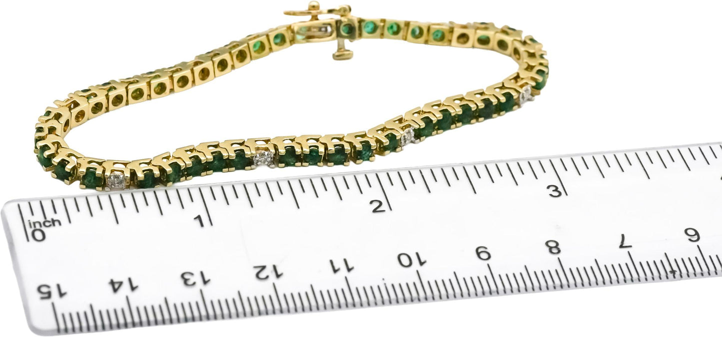 14k Yellow Gold Round Diamond and Emerald Tennis Bracelet 3.60CT