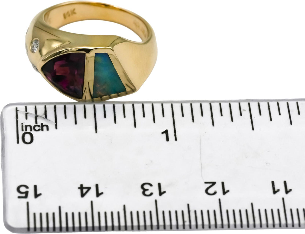 14k Yellow Gold Diamond Tourmaline Opal Cocktail Ring 2.75CT Size 6.75