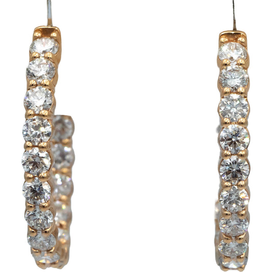 18k Rose Gold VS Round Diamond Inside Out Oval Hoop Earrings 8.13CT