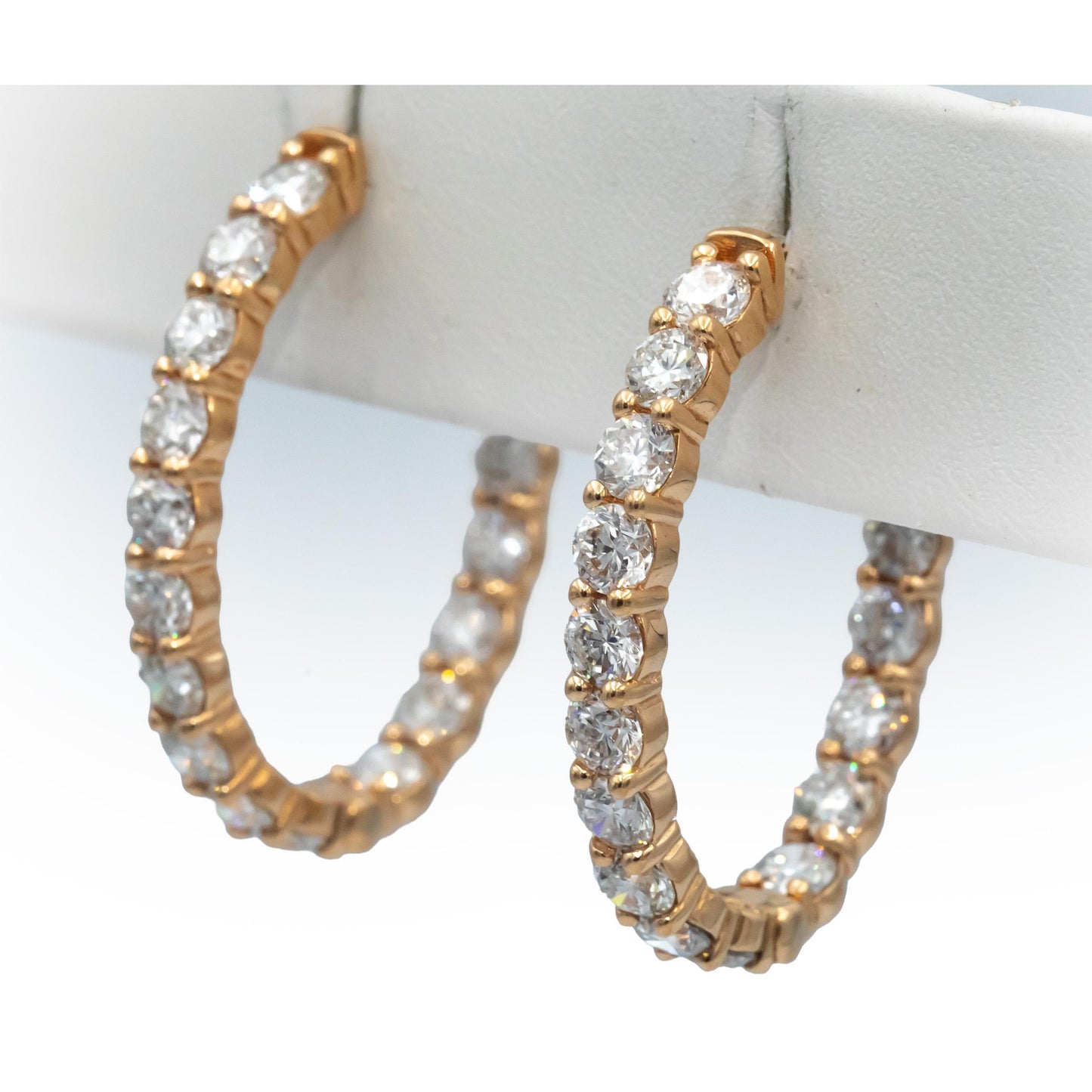 18k Rose Gold VS Round Diamond Inside Out Oval Hoop Earrings 8.13CT