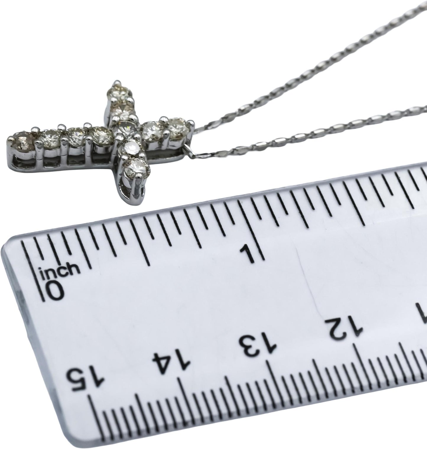 14k White Gold Round Diamond Cross Crucifix Pendant Necklace 1.58CT