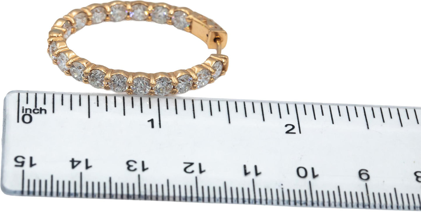 18k Rose Gold VS Round Diamond Inside Out Oval Hoop Earrings 8.13CT