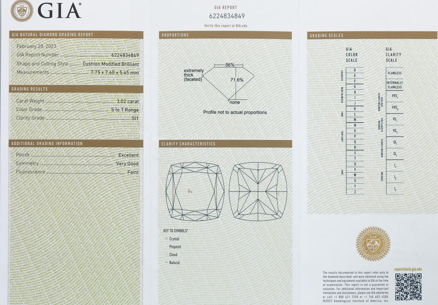 GIA Certified SI1/S-T Cushion Modified Brilliant Cut Loose Diamond 3.02CT