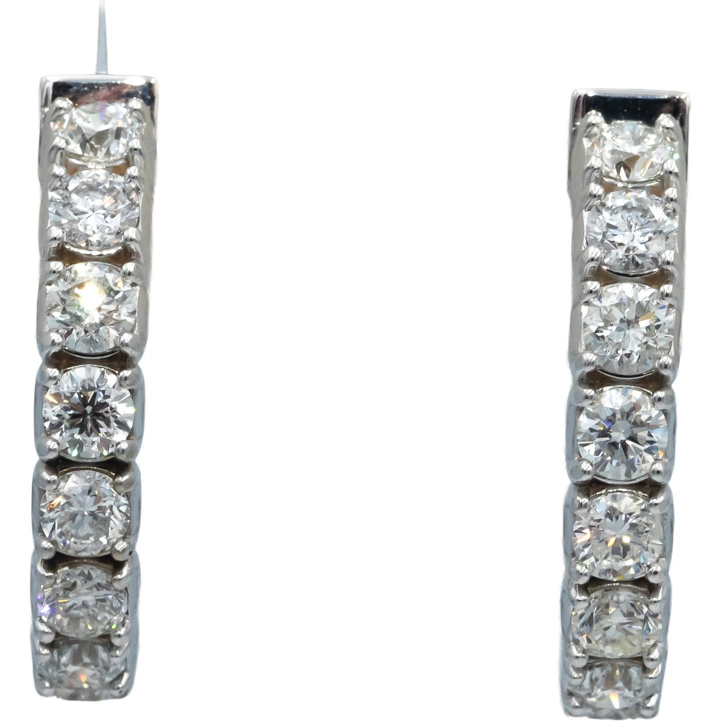14k White Gold Round Diamond Inside Out Oval Hoop Earrings 7.42CT