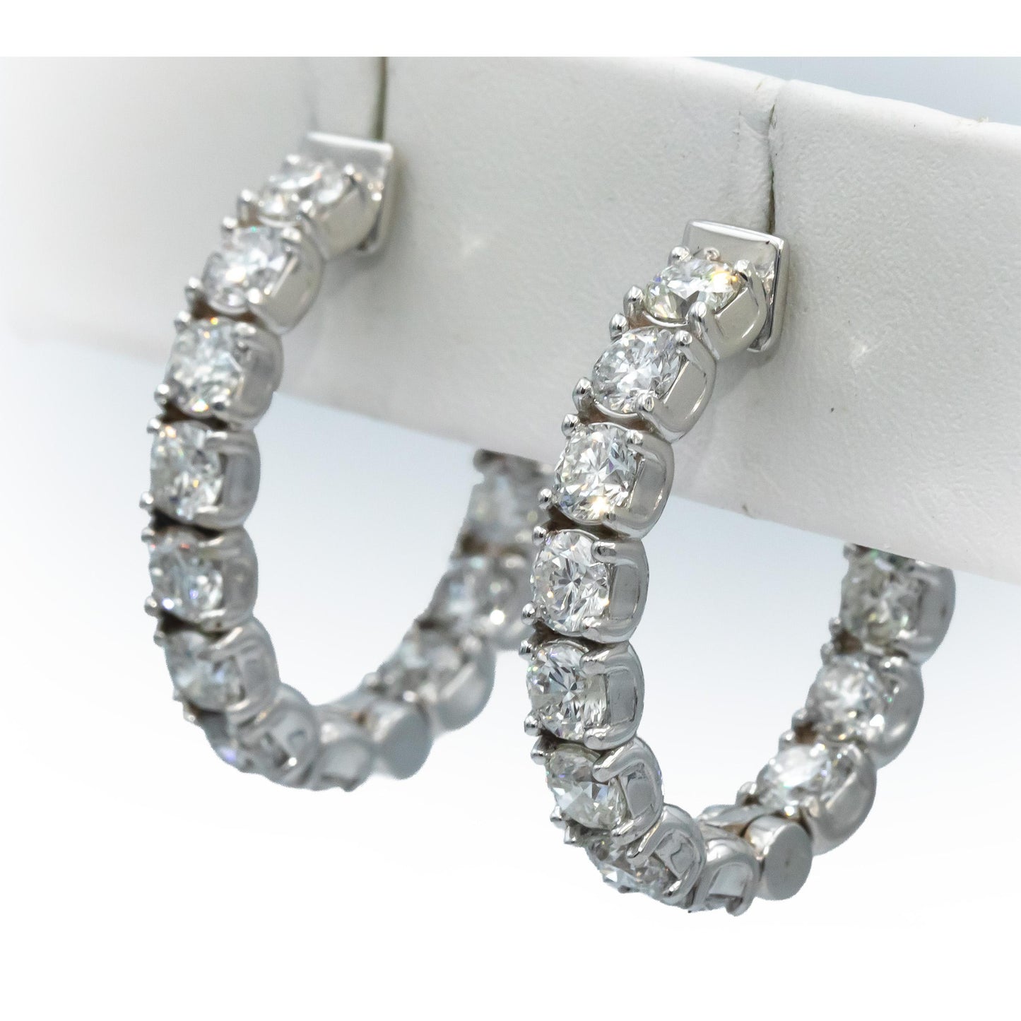 14k White Gold Round Diamond Inside Out Oval Hoop Earrings 7.42CT