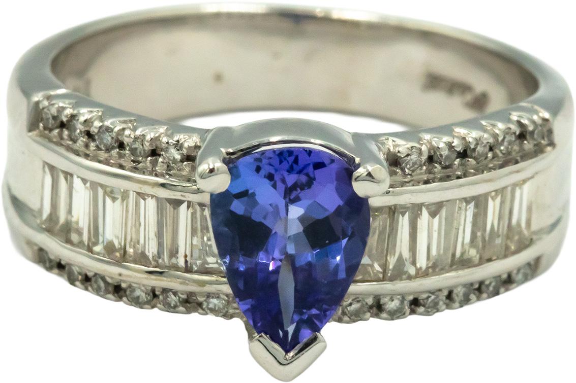 Designer 18K White Gold 1.50CT Diamond & Tanzanite Ring Size 7.75
