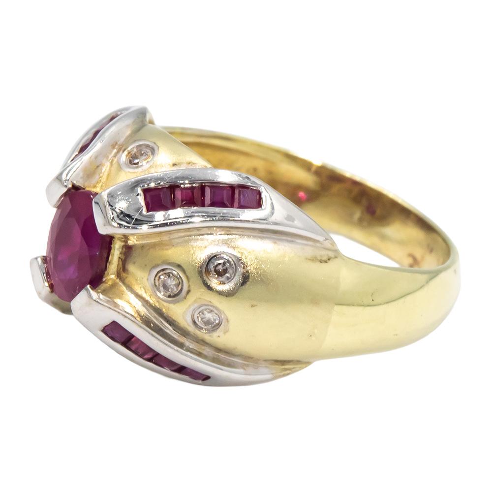 14k Yellow White Gold 0.62CT Diamond and Ruby Cocktail Ring Size 7.25