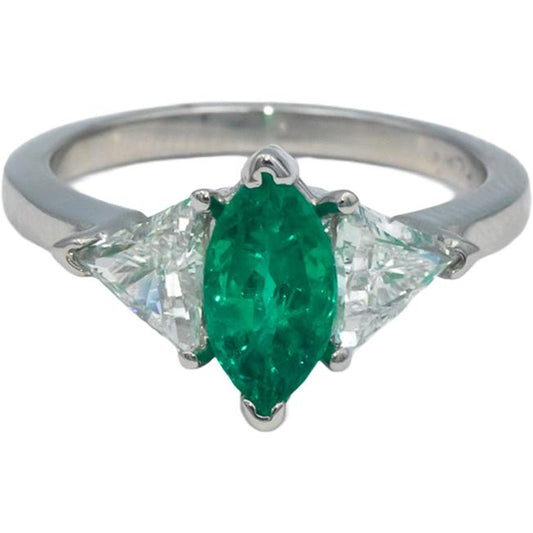 CGL Certified Platinum Diamond and Emerald Cocktail Ring 1.90CT Size 6.25