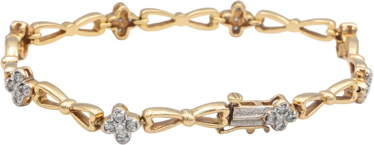 14k Yellow Gold 0.75CT Diamond Floral Fancy Link Bracelet