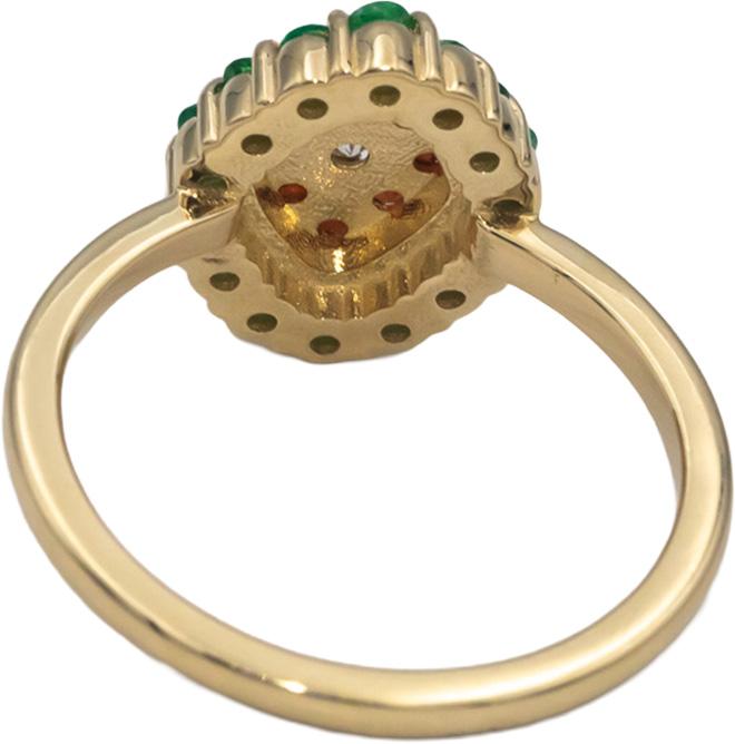 14k Yellow Gold 0.37CT VS Diamond Emerald Garnet Cluster Ring Size 6.5