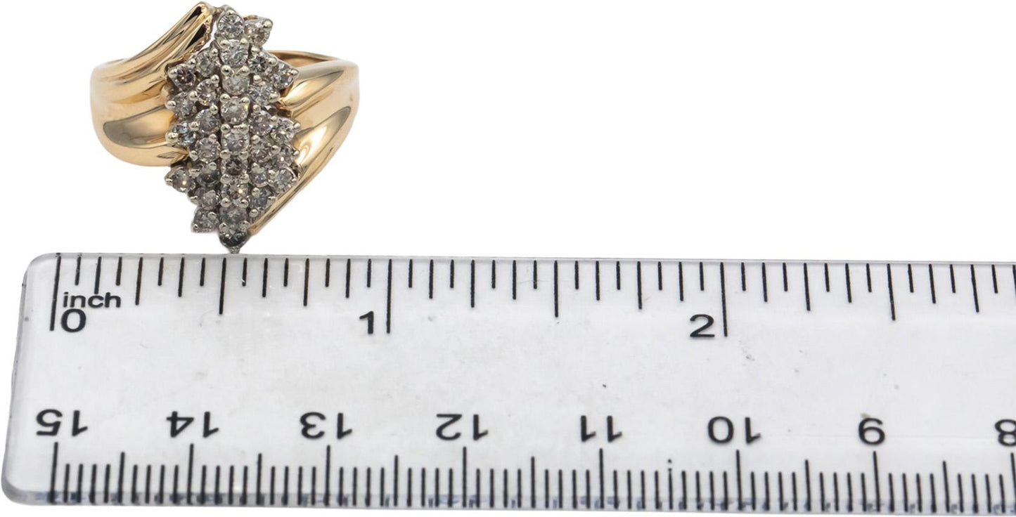 14k Yellow Gold 0.75CT Round Cut Diamond Cluster Cocktail Ring Size 8