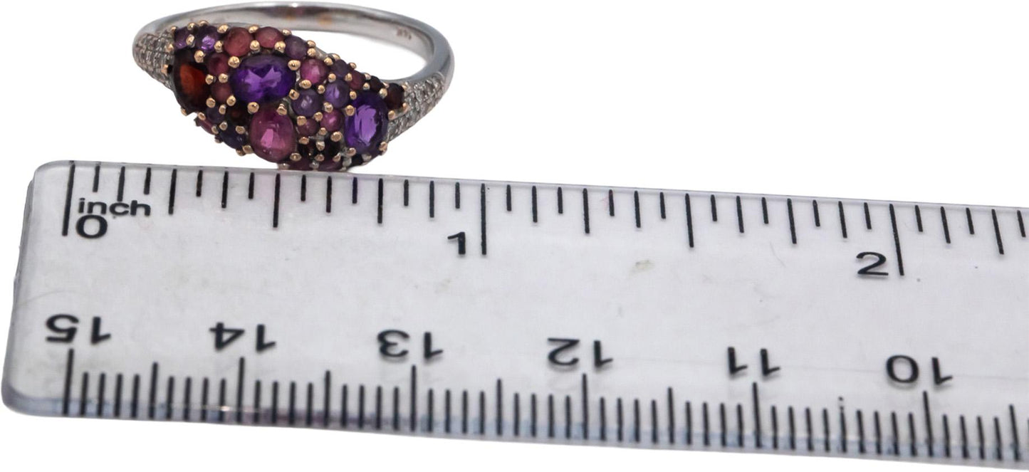 14k White Gold Round Diamond and Assorted Gemstone Ring 0.78CT Size 7.25