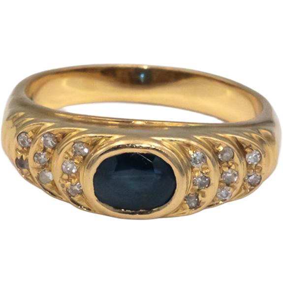 18k Yellow Gold 0.53CT Diamond and Sapphire Band Ring Size 5.75