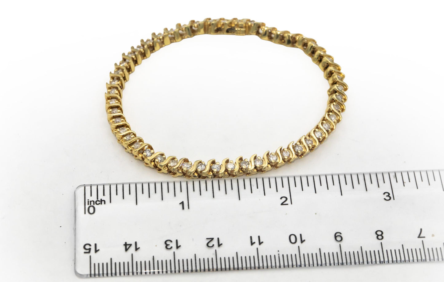 14k Yellow Gold 2.0CT Round Cut Diamond S-Link Tennis Bracelet