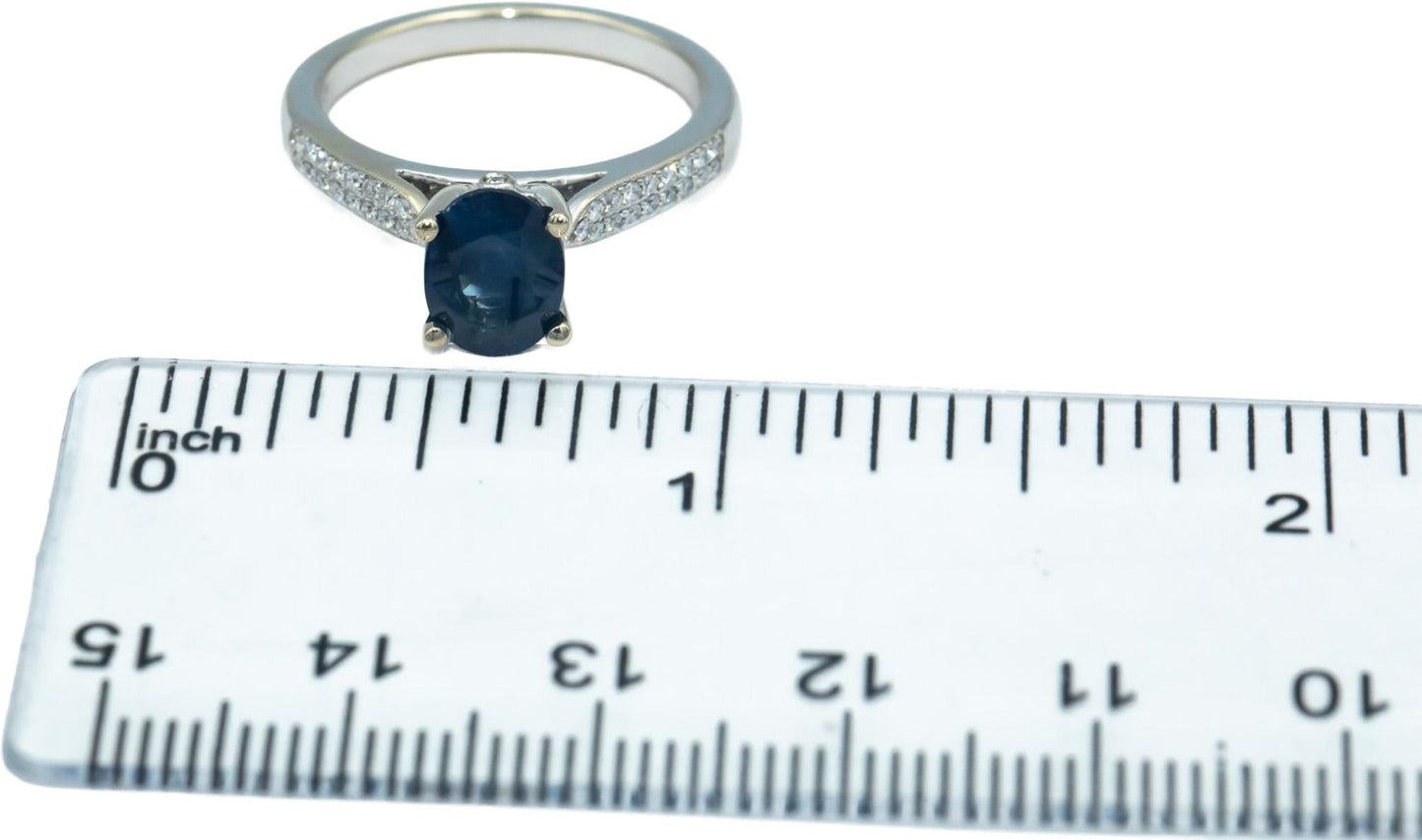 14k White Gold 2.07CT Round Diamond and Oval Sapphire Ring Size 6.5